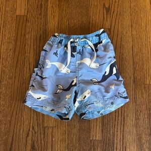 Hanna Andersson Blue Ocean Print Swim Trunks Shorts, Size 90 cm / 3T